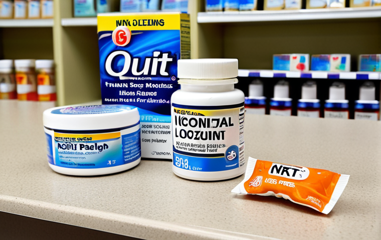 **

A close-up, inviting shot of various Nicotine Replacement Therapy (NRT) products laid out on a clean surface. Include a nicotine patch, gum, and lozenges. Focus on the textures and colors of the products. The background should be soft and blurred, perhaps a pharmacy shelf or a doctor's desk. The overall mood is hopeful and accessible, emphasizing the idea of a "personalized toolkit" for quitting. Lighting should be bright and professional.
*Keywords:* NRT, nicotine patch, nicotine gum, nicotine lozenges, quit smoking, smoking cessation, healthy lifestyle, pharmacy, medication, help, tools.

**