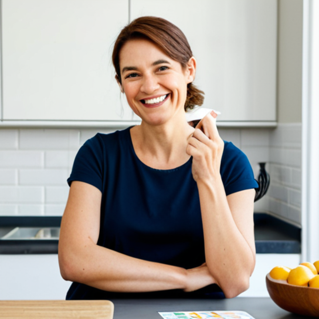 NRT - Nicotine Patch Success**
"A woman in her 30s, smiling confidently, wearing comfortable, casual clothing, applying a nicotine patch to her upper arm in a bright, modern kitchen. Background shows healthy snacks and a motivational calendar. Soft, natural lighting. Focus on the positive expression and the act of self-care. Safe for work, appropriate content, fully clothed, professional, modest, family-friendly, perfect anatomy, correct proportions, natural pose, well-formed hands, proper finger count, natural body proportions, high quality."
**