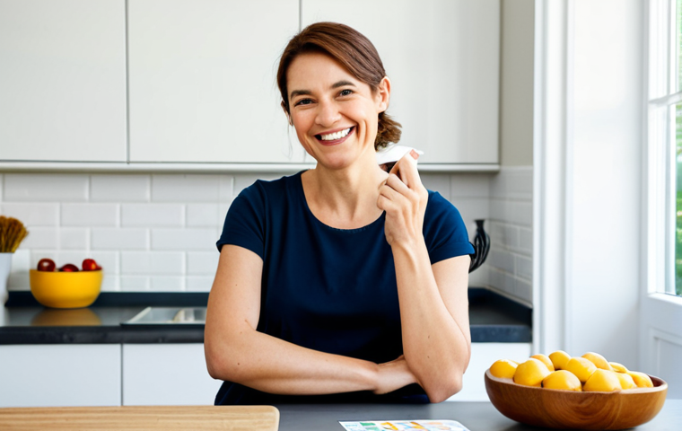 NRT - Nicotine Patch Success**
"A woman in her 30s, smiling confidently, wearing comfortable, casual clothing, applying a nicotine patch to her upper arm in a bright, modern kitchen. Background shows healthy snacks and a motivational calendar. Soft, natural lighting. Focus on the positive expression and the act of self-care. Safe for work, appropriate content, fully clothed, professional, modest, family-friendly, perfect anatomy, correct proportions, natural pose, well-formed hands, proper finger count, natural body proportions, high quality."
**