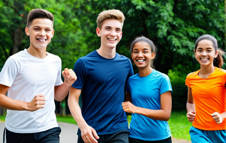 **
"A diverse group of teenagers participating in a fun run, fully clothed in athletic wear, smiling and supporting each other. The background shows a park with lush greenery and clear skies. Focus on positive energy and teamwork. safe for work, appropriate content, professional, family-friendly, perfect anatomy, natural proportions, well-formed hands, proper finger count."
**