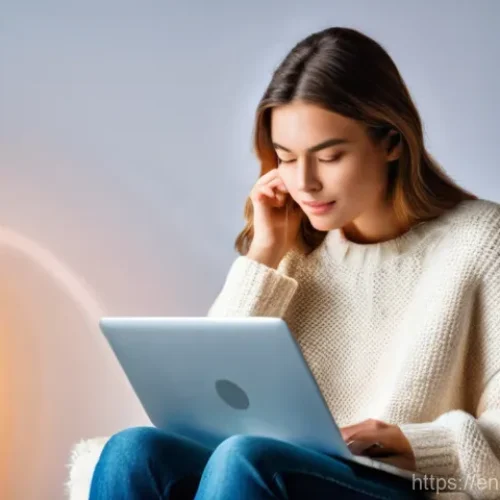 쇼핑 중독 회복 사례 - **Prompt:** A young adult, wearing a comfortable yet stylish oversized sweater and jeans, sits on a ...