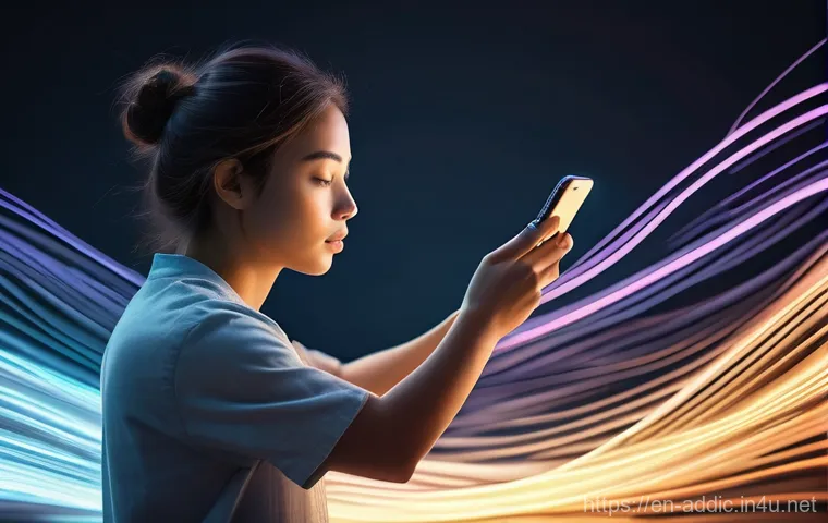 인터넷 중독 회복의 어려움 - A young adult, dressed in casual everyday attire, stands centered in a dynamically split visual. On ...