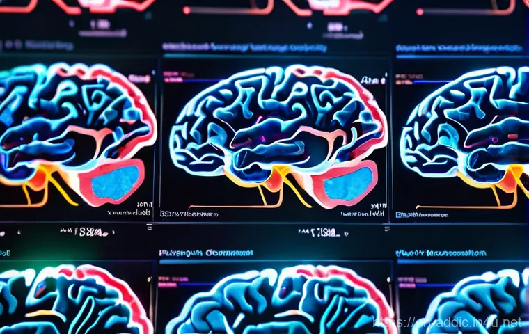 인터넷 중독과 신경학적 변화 - Here are three detailed image generation prompts in English: