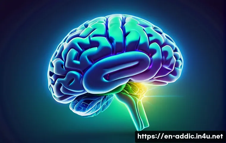 마약 중독과 뇌 기능 회복 - A detailed digital illustration of a human brain showing neuroplasticity during addiction recovery: ...