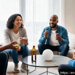 니코틴 의존증 치료 - A diverse group of adults in a bright, modern living room engaging in a supportive conversation circ...